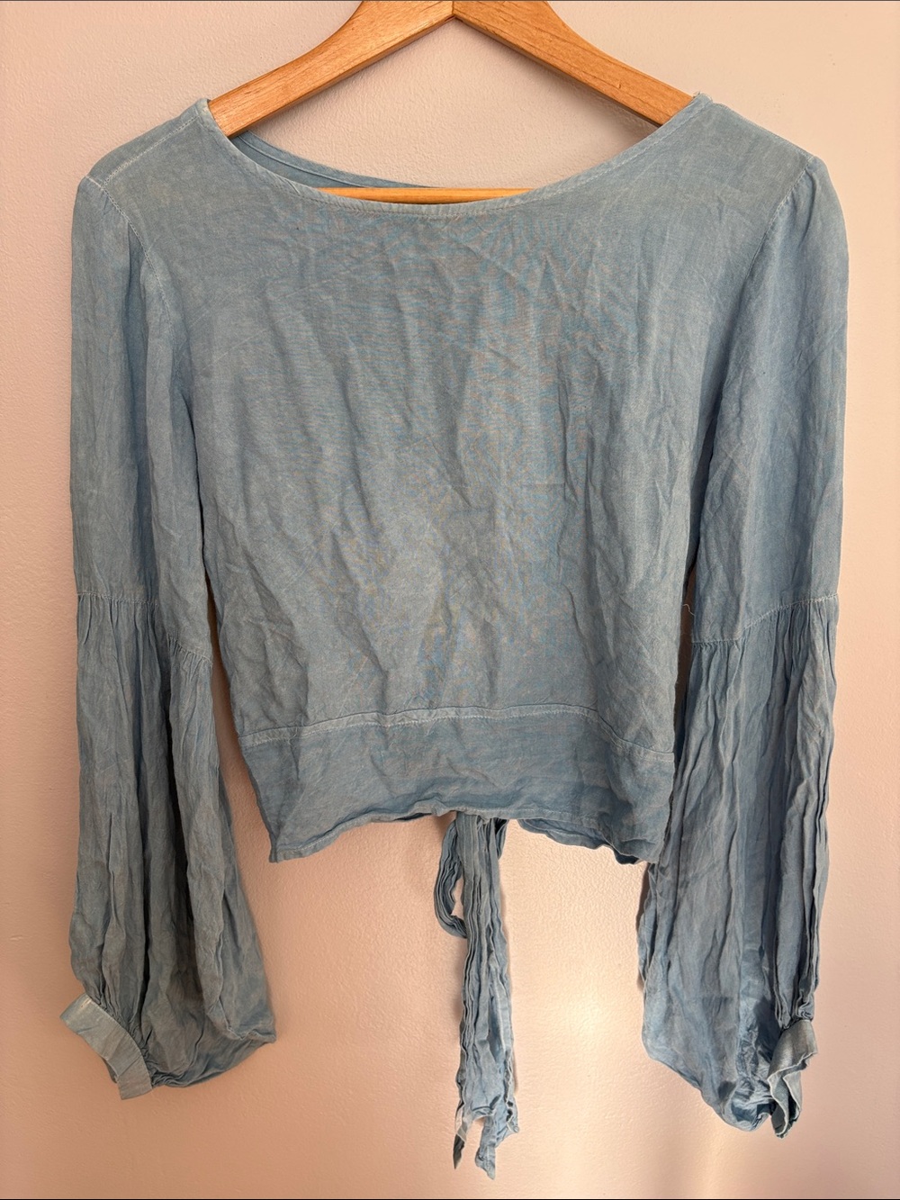 Style Envy Light Blue Tie-Back Peasant Top
